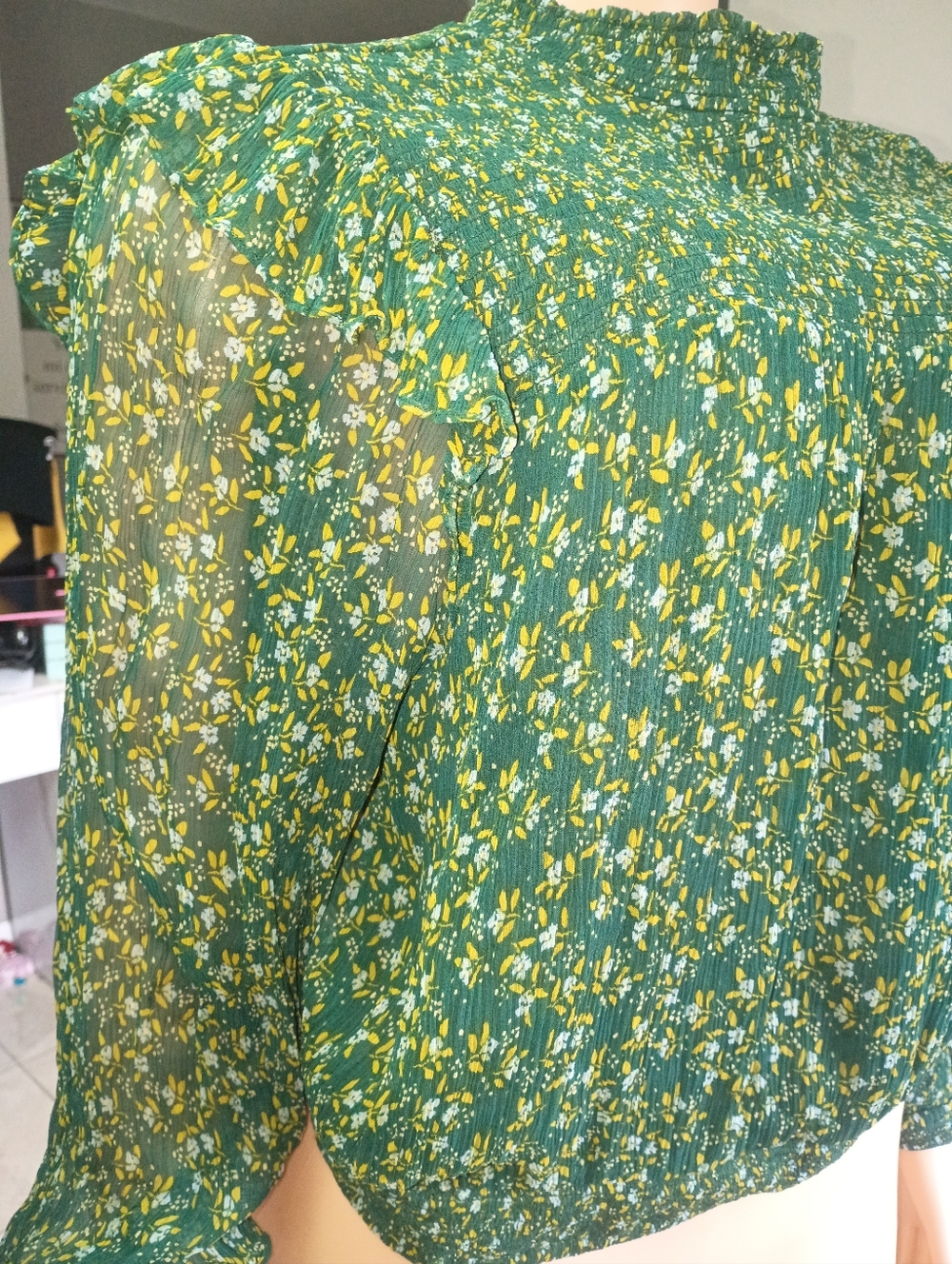 Free People Dark Green Floral Blouse - Picture 7 of 11